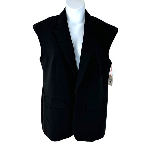 Open Edit Women's Size XL Open Front Raw Edge Sleeve Opening Black Vest NEW - Picture 1 of 6